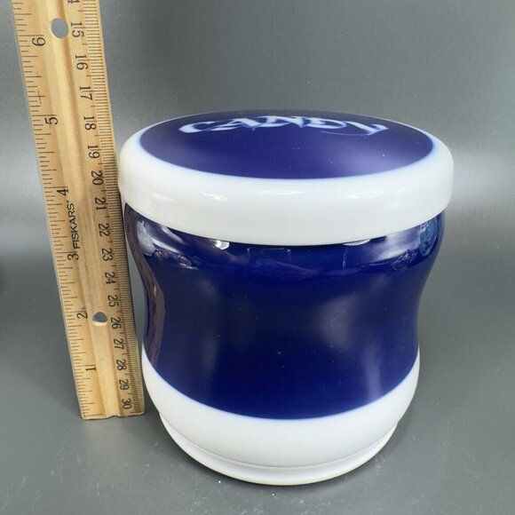 1970s Porsgrund Norway Porcelain Covered Candy Dish Jar Blue White Container VTG - Picture 3 of 11